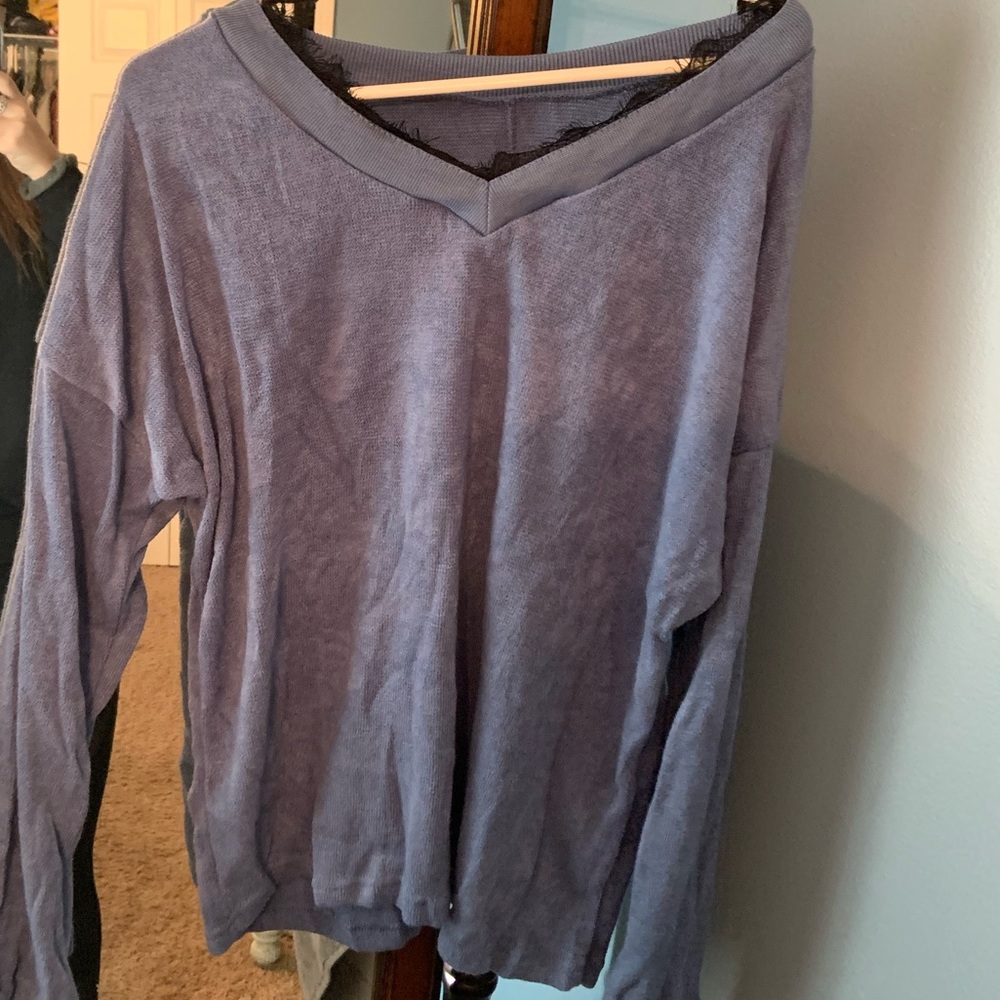 V Neck Sweater with Lace Detail